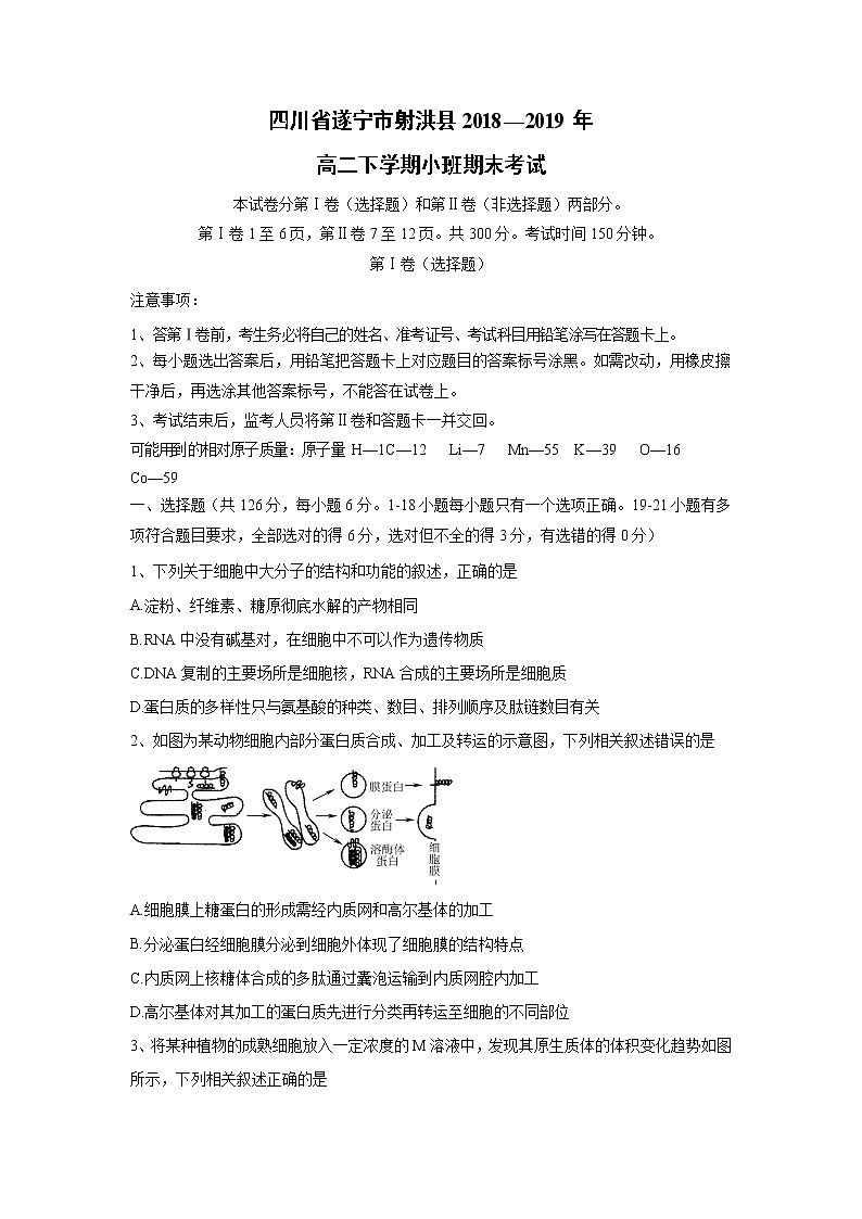 【生物】四川省遂宁市射洪县2018—2019年高二下学期小班期末考试01