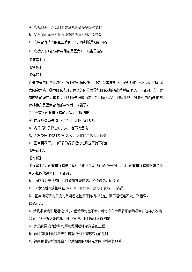 【生物】安徽省合肥市一六八中2019-2020学年高二上学期期中考试试题（解析版）第3页