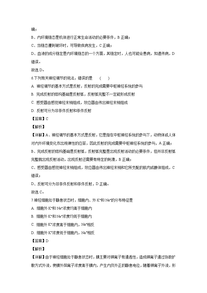 【生物】黑龙江省哈尔滨市六中2019-2020学年高二上学期期中考试试题（解析版）03