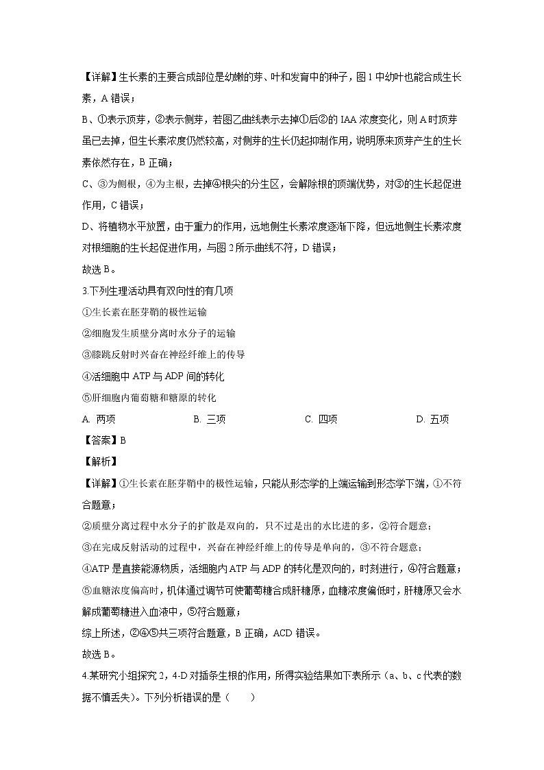 【生物】湖南省长沙市一中2019-2020学年高二上学期期中考试试题（解析版）02