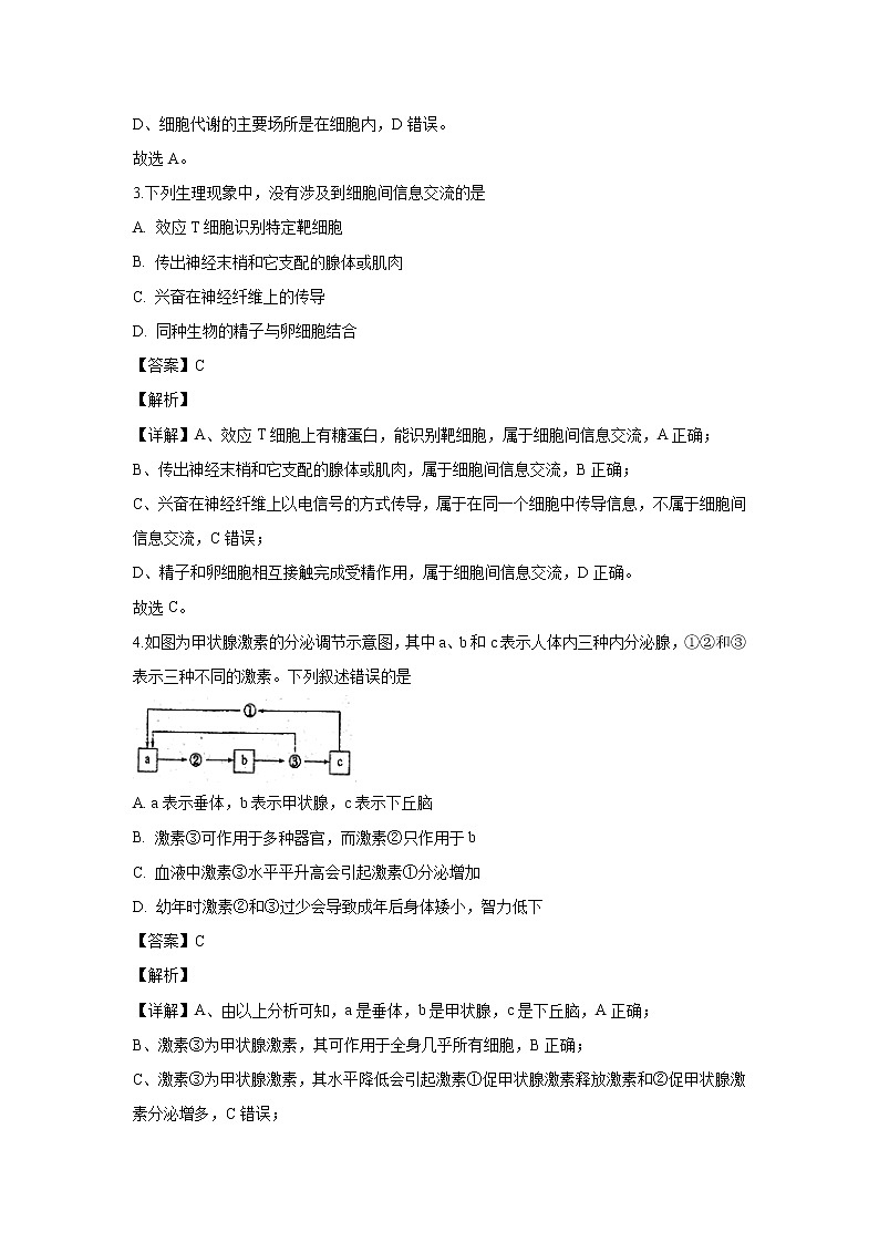 【生物】吉林省长春市德惠市九校2019-2020学年高二上学期期中考试试题（解析版）02