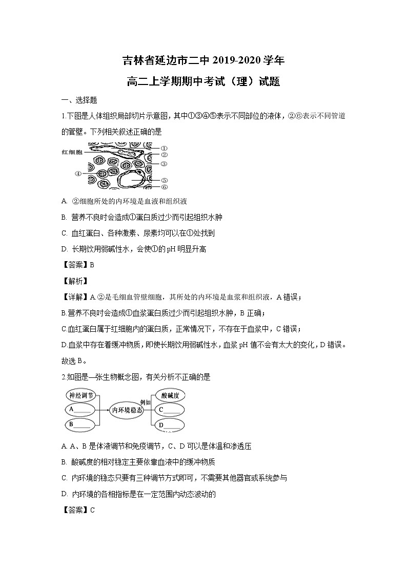 【生物】吉林省延边市二中2019-2020学年高二上学期期中考试（理）试题（解析版）01
