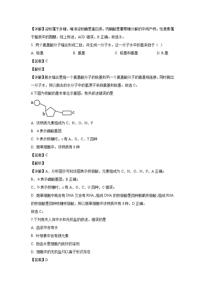 【生物】江苏省南通市2019-2020学年高二上学期期中考试质量调研（二）试题（解析版）02