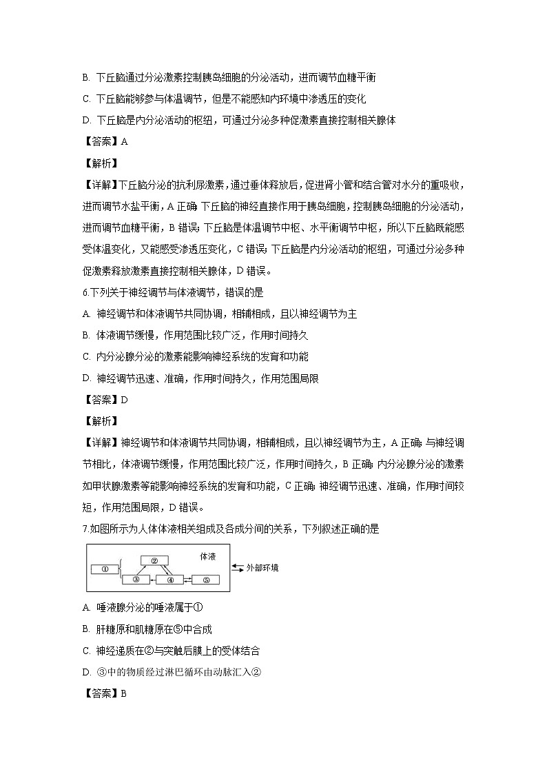 【生物】山西省太原市山西大学附中2019-2020学年高二上学期期中考试试题（解析版）(1)03