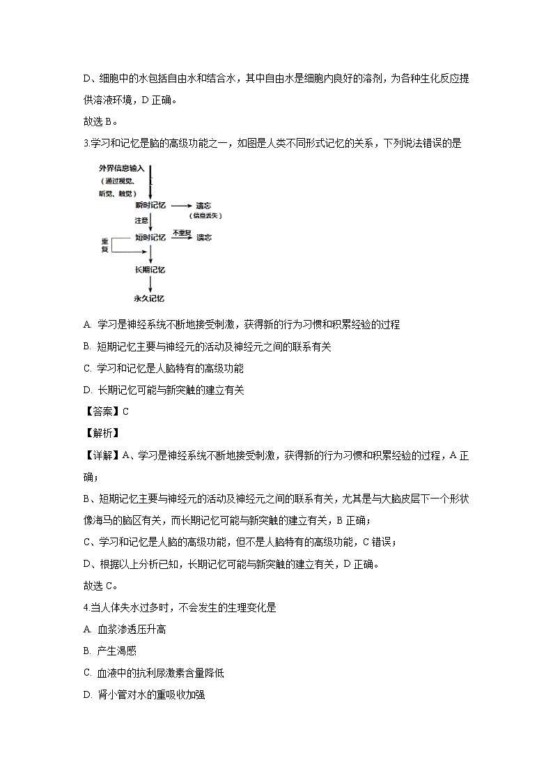 【生物】湖南省常德市2019-2020学年高二上学期期末考试（选考）试题（解析版）02