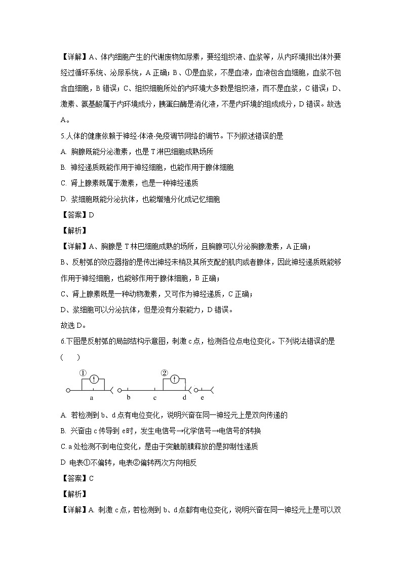 【生物】内蒙古集宁一中（西校区）2019-2020学年高二上学期期末考试试题（解析版）03