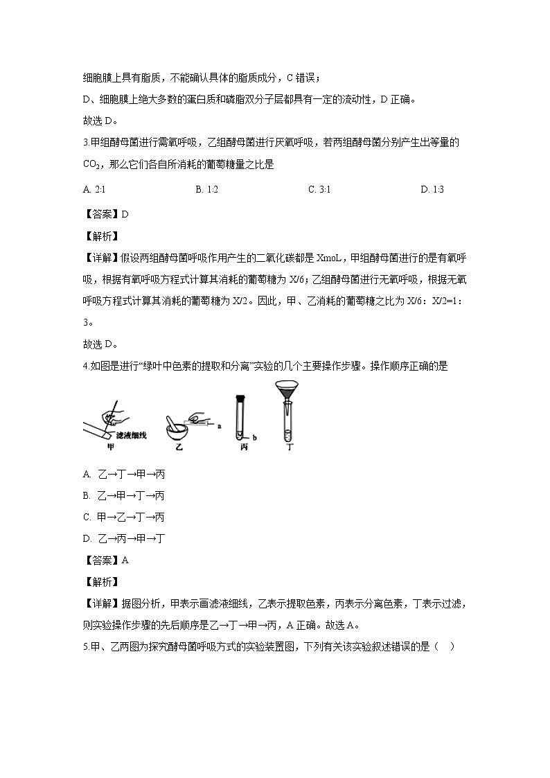 【生物】宁夏银川市一中2019-2020学年高二上学期期末考试试题（解析版）02