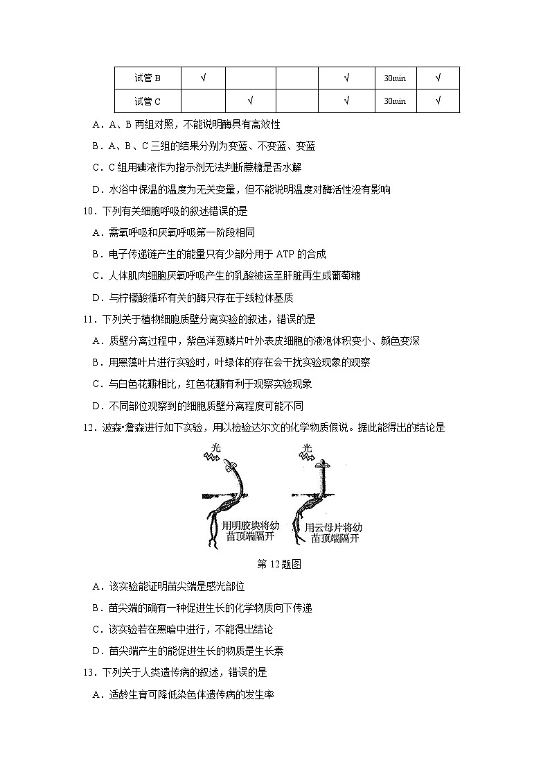 2018-2019学年浙江省“温州十校联合体”高二上学期期末考试生物试题 Word版第3页