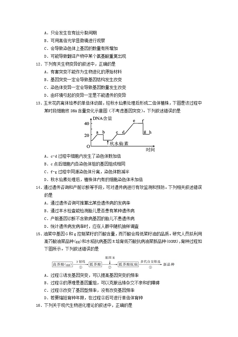 2019-2020学年安徽省安庆市高二上学期期末教学质量监测生物试题 Word版03