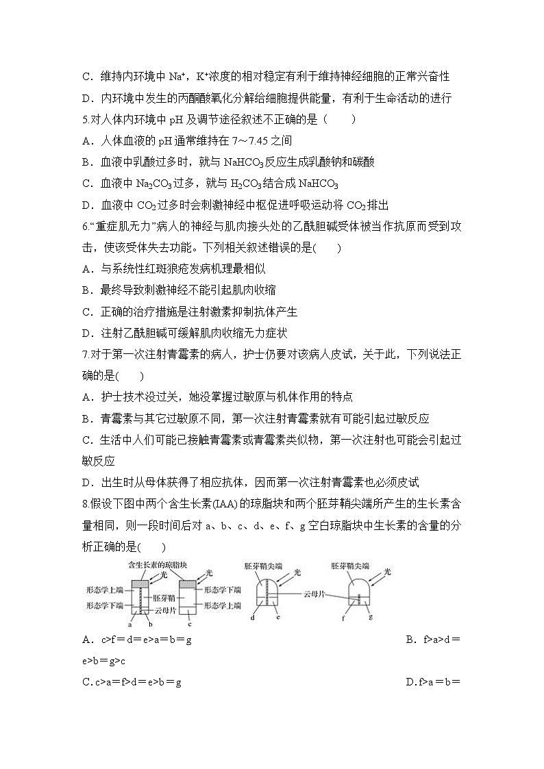 2019-2020学年安徽省滁州市民办高中高二上学期期末考试生物试题 Word版02