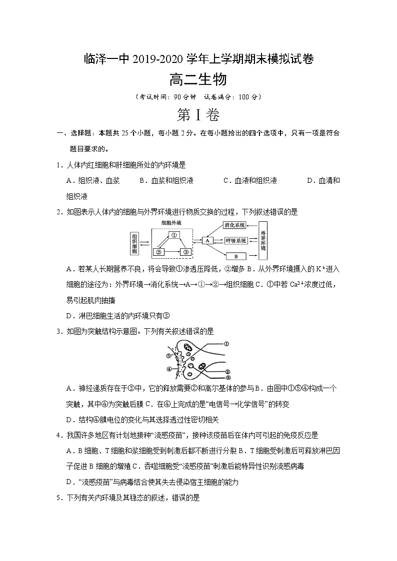2019-2020学年甘肃省临泽一中高二上学期期末模拟生物试题 word版01