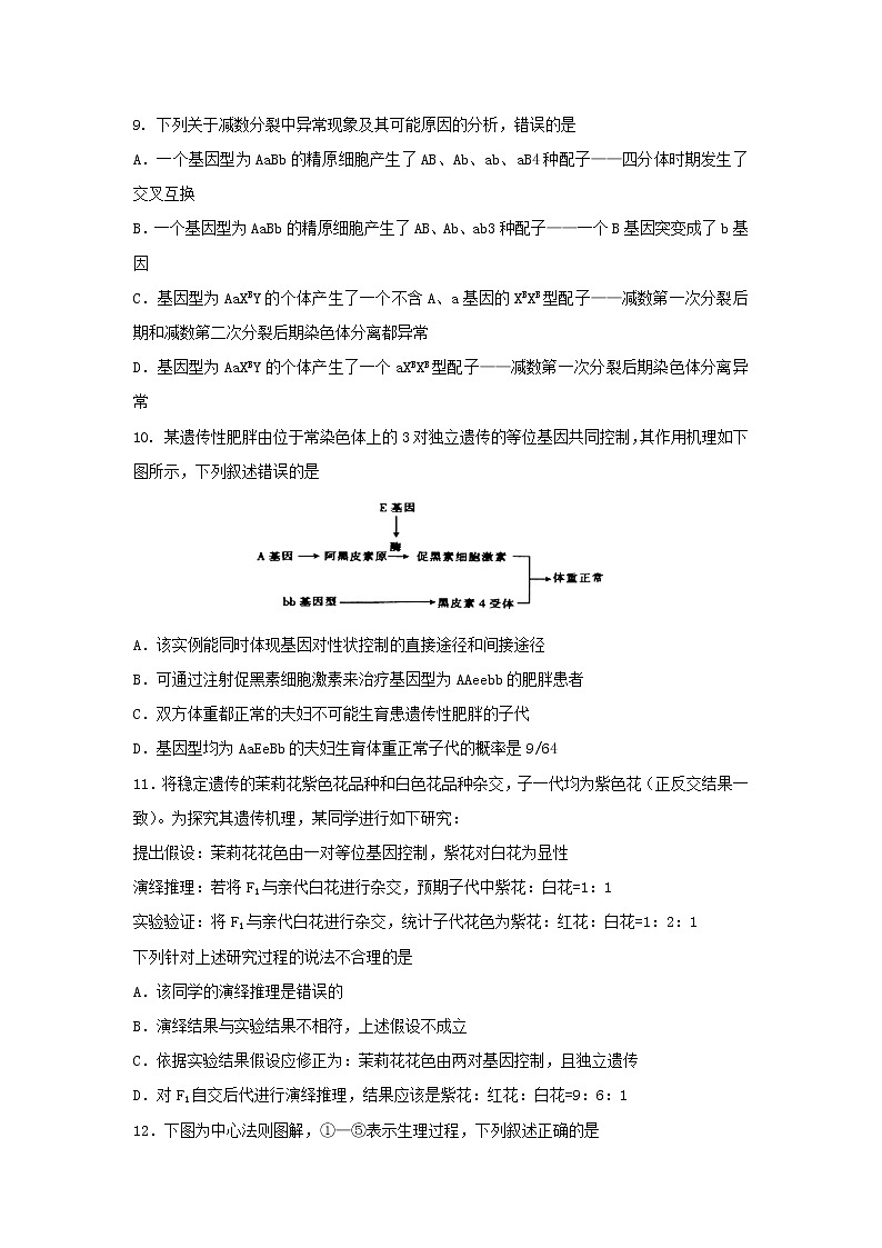 2019-2020学年甘肃省兰州第一中学高二上学期期末考试生物（理）试题 Word版03