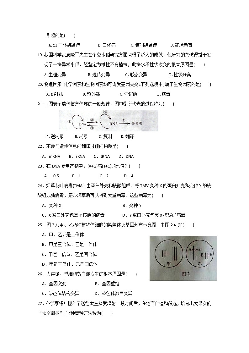 2019-2020学年甘肃省会宁县第一中学高二上学期期末考试生物（文）试题 Word版03
