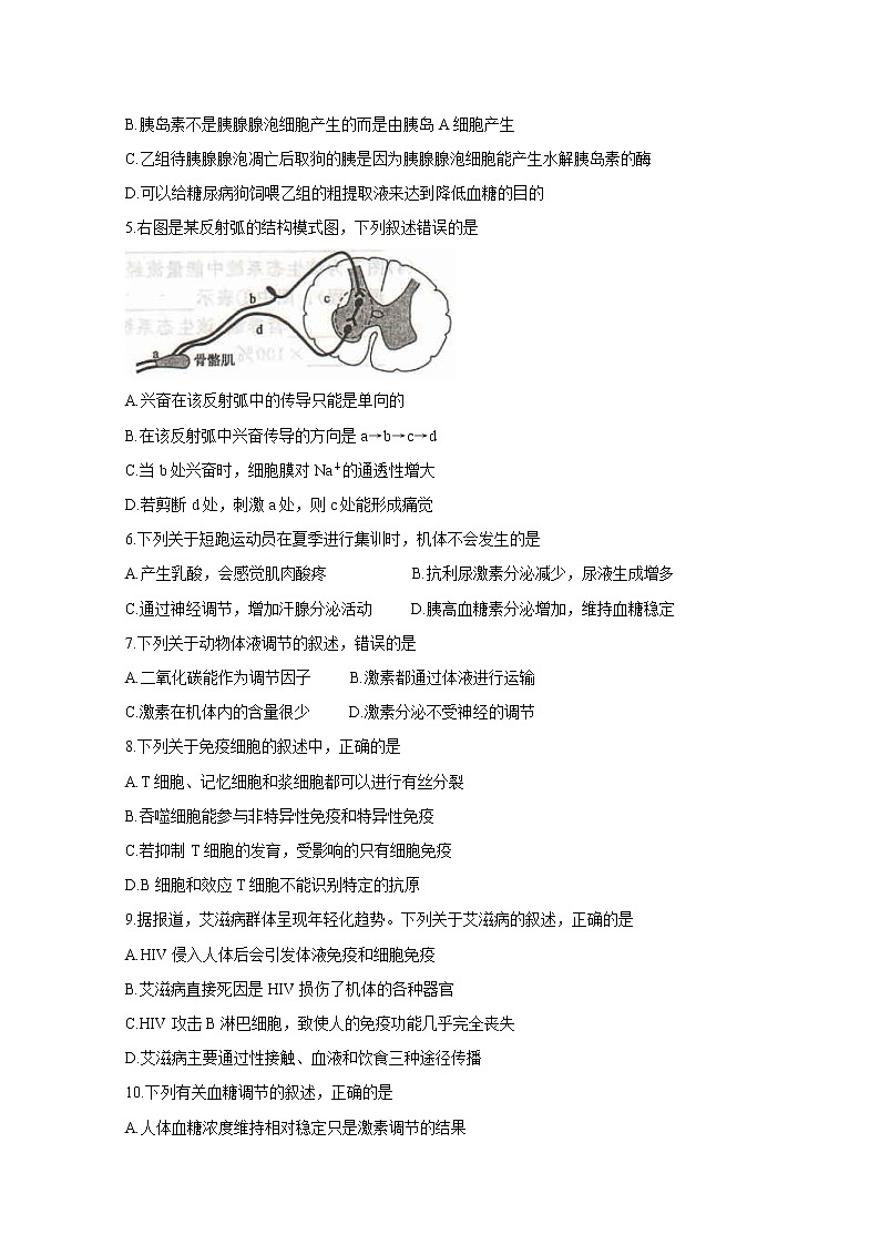 2019-2020学年河南省开封市五县联考高二上学期期末考试 生物 word版02