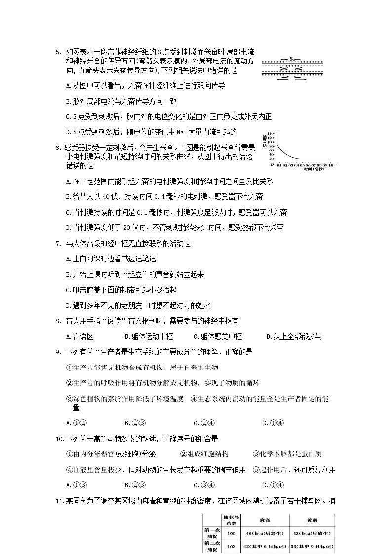 2019-2020学年湖北省荆州市四县市高二上学期期末考试生物试题 word版02