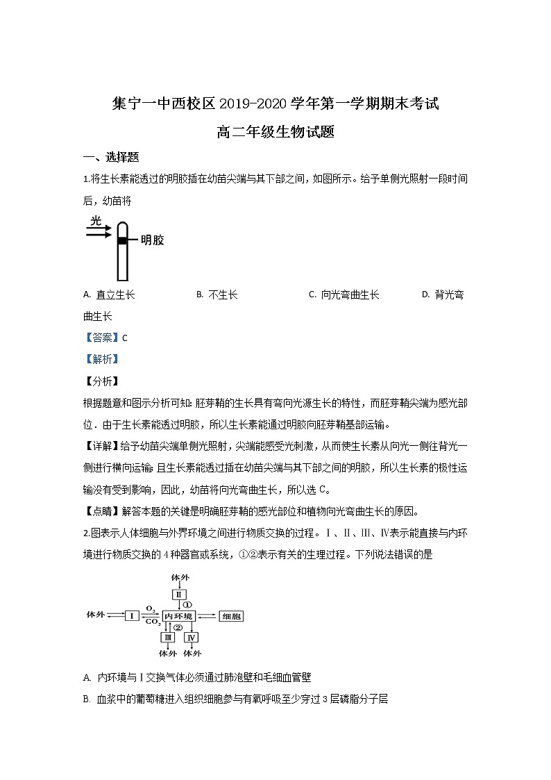 2019-2020学年内蒙古集宁一中（西校区）高二上学期期末考试生物试题 解析版01