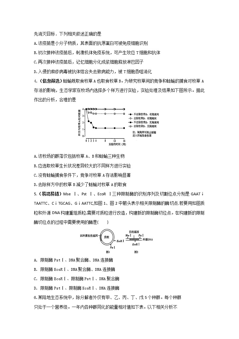 2019-2020学年天津市静海区第一中学高二上学期期末学生学业能力调研生物试题 Word版02
