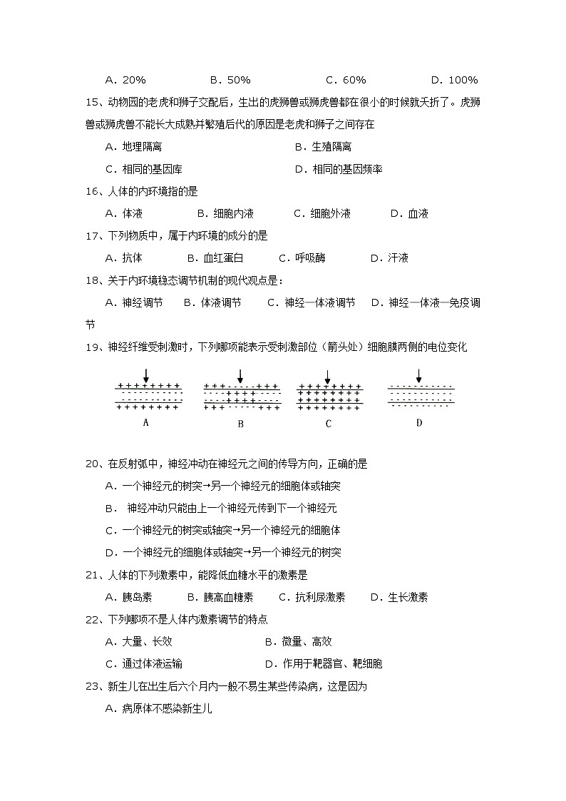 2018-2019学年湖南省醴陵市第一中学高二上学期期末考试生物（文）试题 Word版03