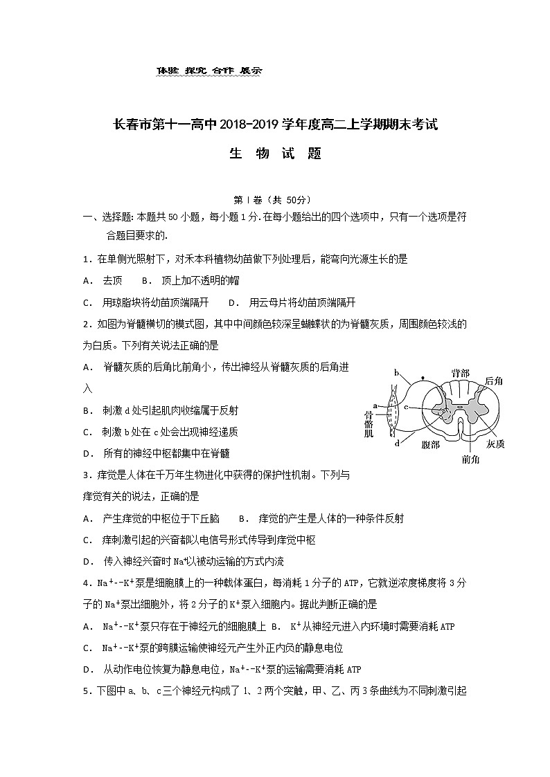 2018-2019学年吉林省长春市第十一高中高二上学期期末考试生物试题 Word版第1页