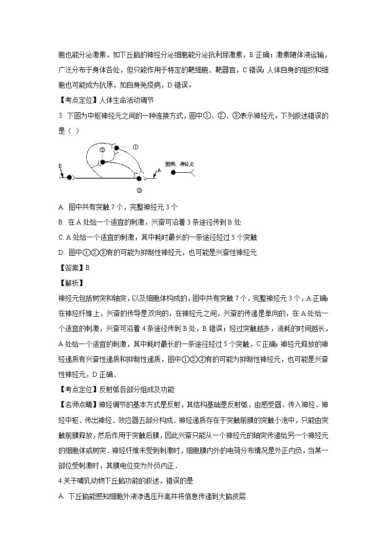 2018-2019学年山东省临沂市罗庄区高二上学期期末考试生物试题 解析版02