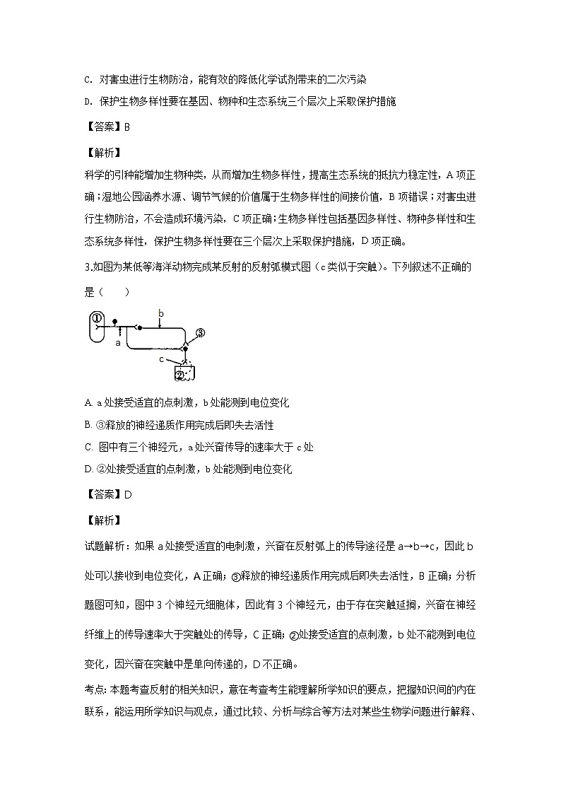 2018-2019学年山东省枣庄市高二上学期期末第二学段模块考试生物试题 解析版02