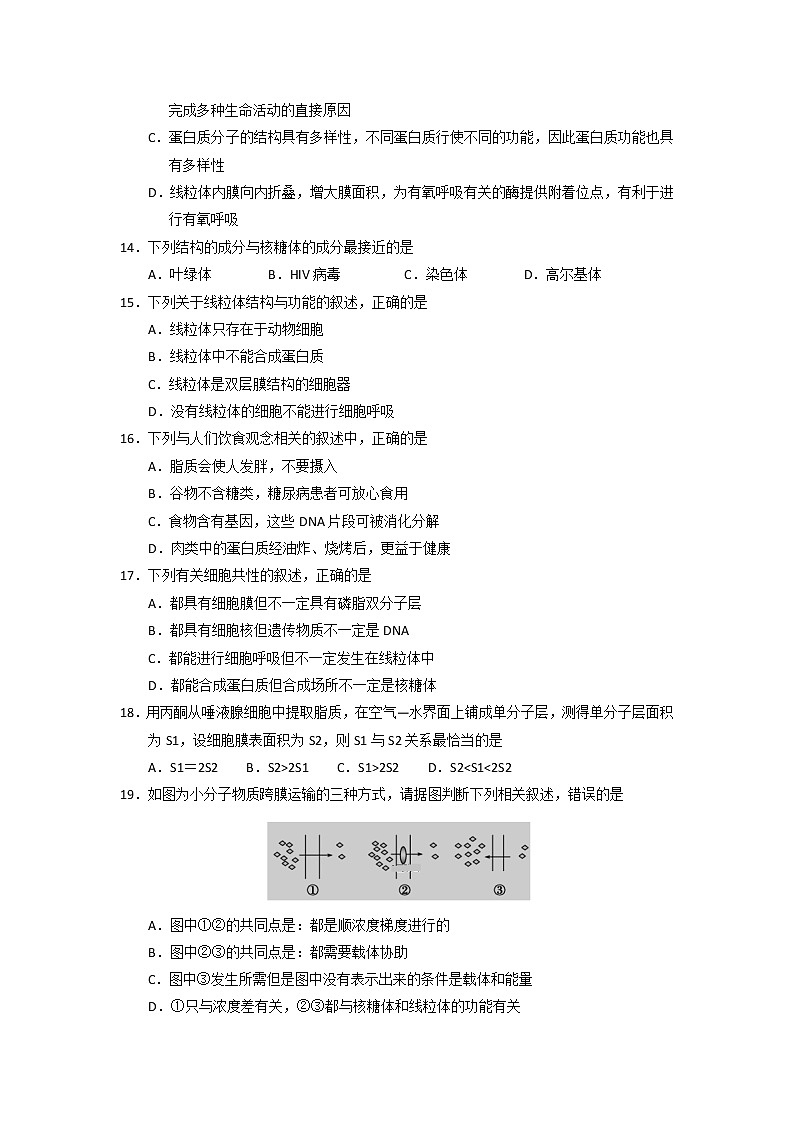 2018-2019学年山西省长治二中高一上学期期末考试生物试卷第3页