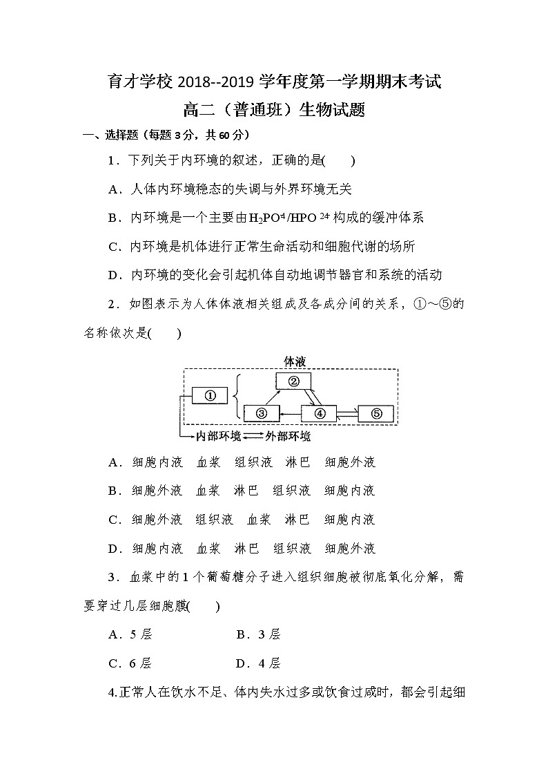 2018-2019学年安徽省滁州市定远县育才学校高二（普通班）上学期期末考试生物试题 Word版01