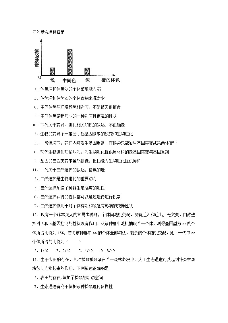 2018-2019学年福建省莆田第八中学高二上学期期末考试生物（理）试题 Word版03
