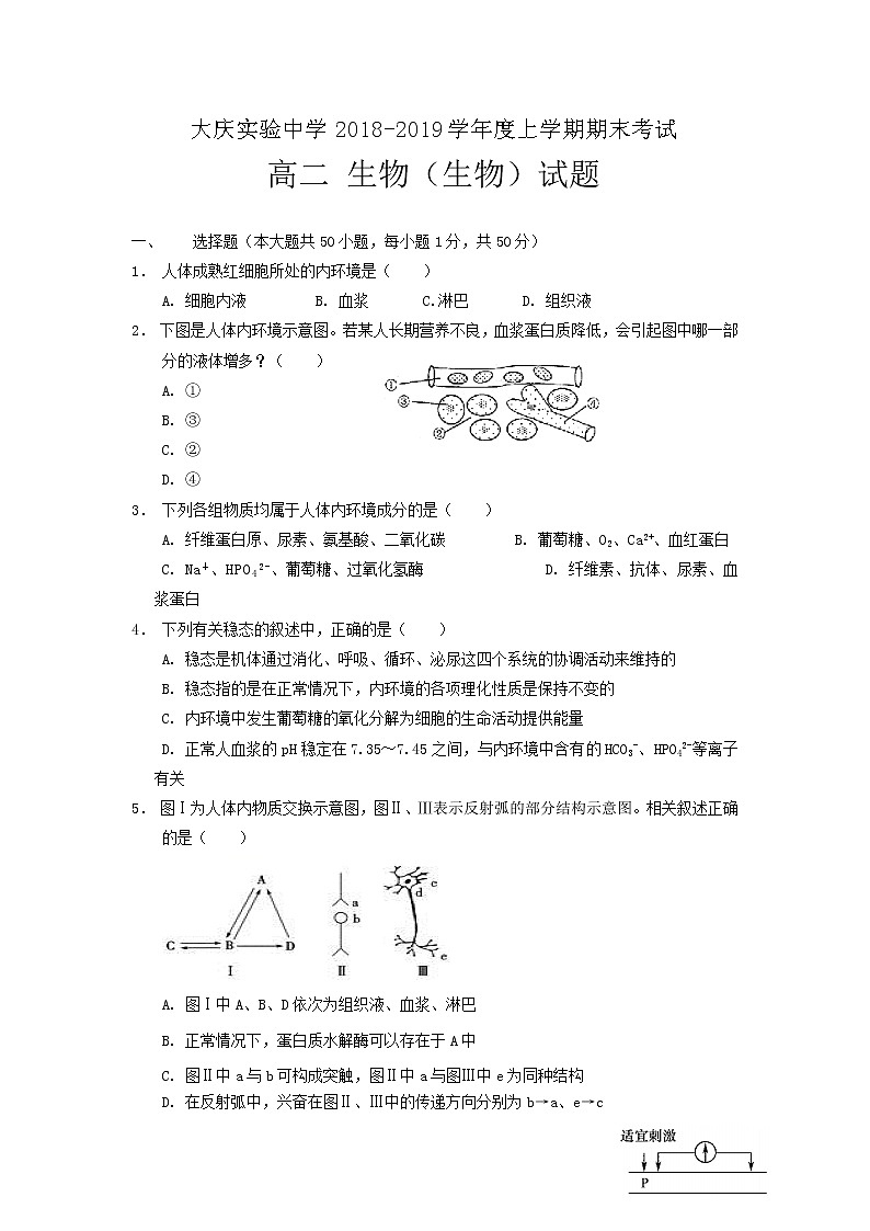 2018-2019学年黑龙江省大庆实验中学高二上学期期末考试生物试题 Word版第1页