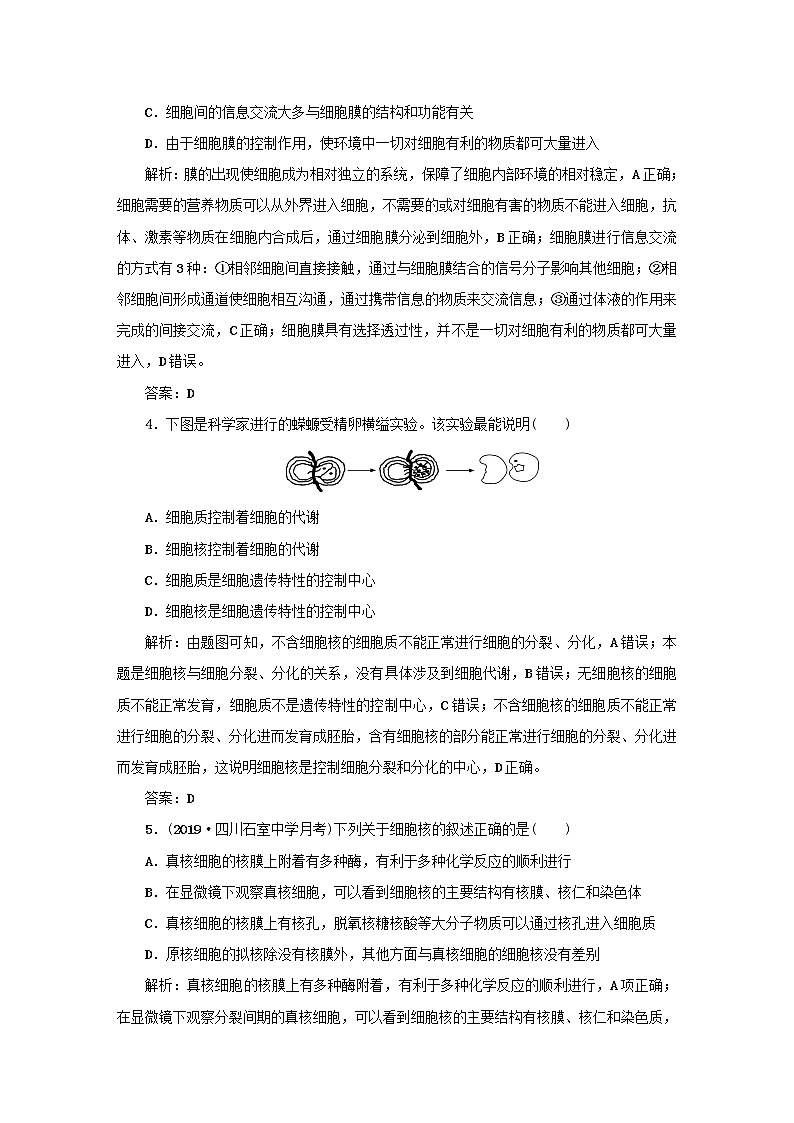 2021高考生物一轮复习课时作业6细胞膜与细胞核含解析第2页