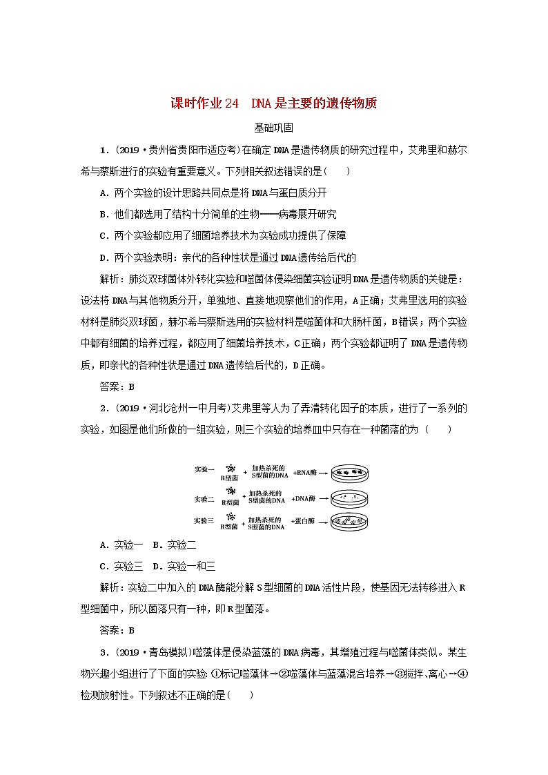 2021高考生物一轮复习课时作业24DNA是主要的遗传物质含解析 练习01