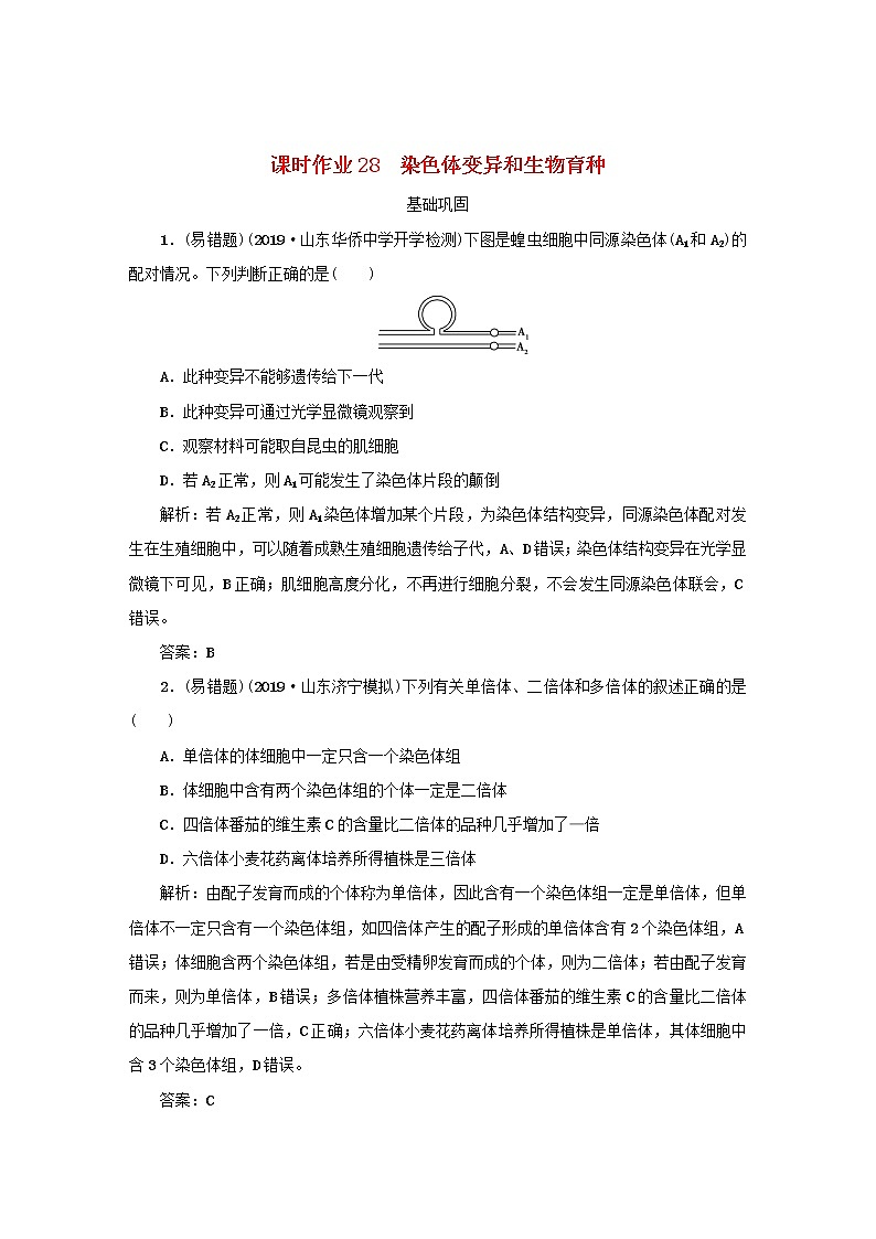 2021高考生物一轮复习课时作业28染色体变异和生物育种含解析第1页