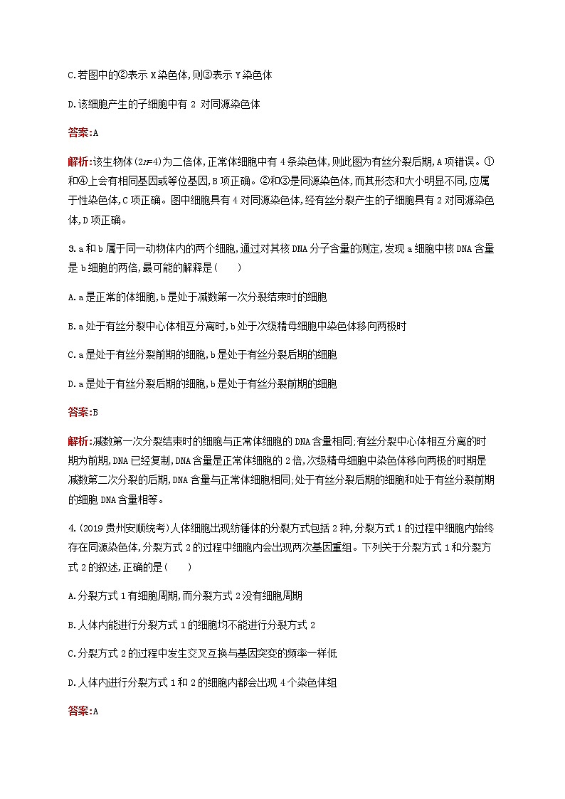 广西专用2020高考生物二轮复习专题能力训练5细胞的增殖和受精作用含解析03