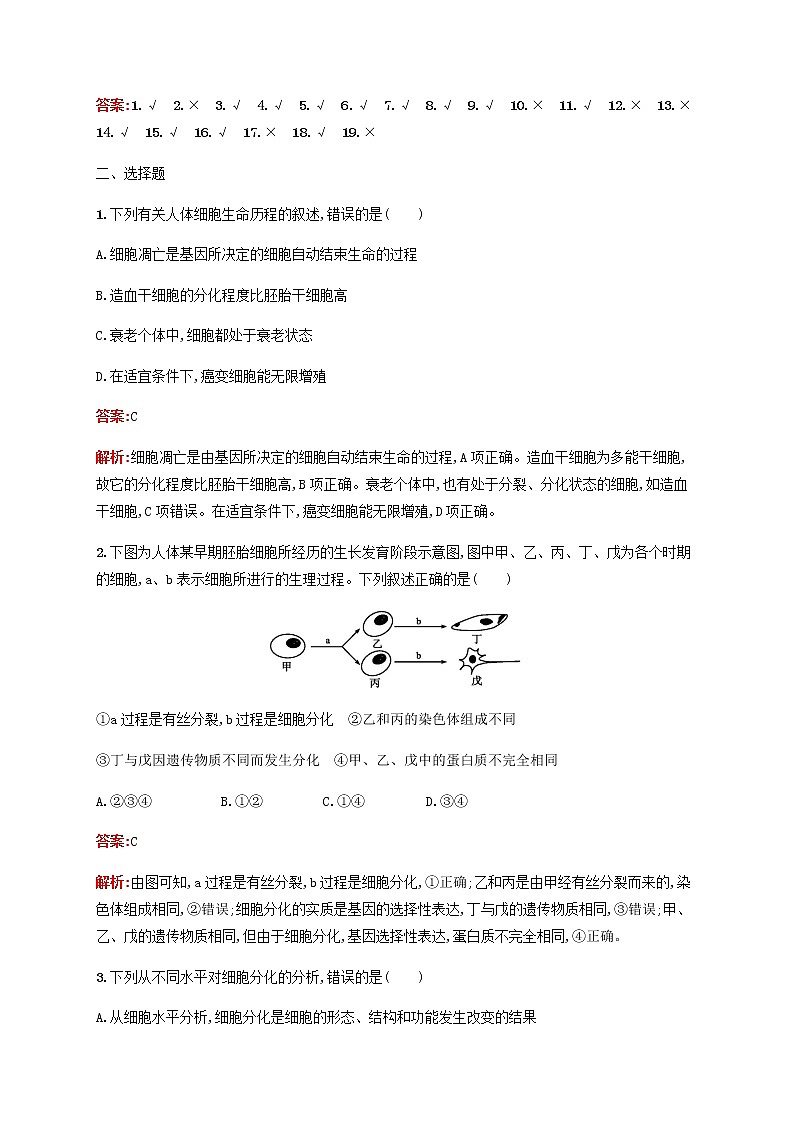 广西专用2020高考生物二轮复习专题能力训练6细胞的分化衰老凋亡和癌变含解析02