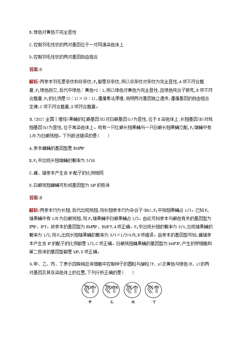 广西专用2020高考生物二轮复习专题能力训练8遗传的基本规律和伴性遗传含解析03