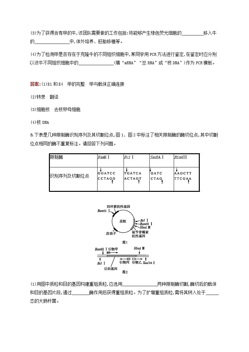 广西专用2020高考生物二轮复习专题能力训练16基因工程细胞工程含解析02