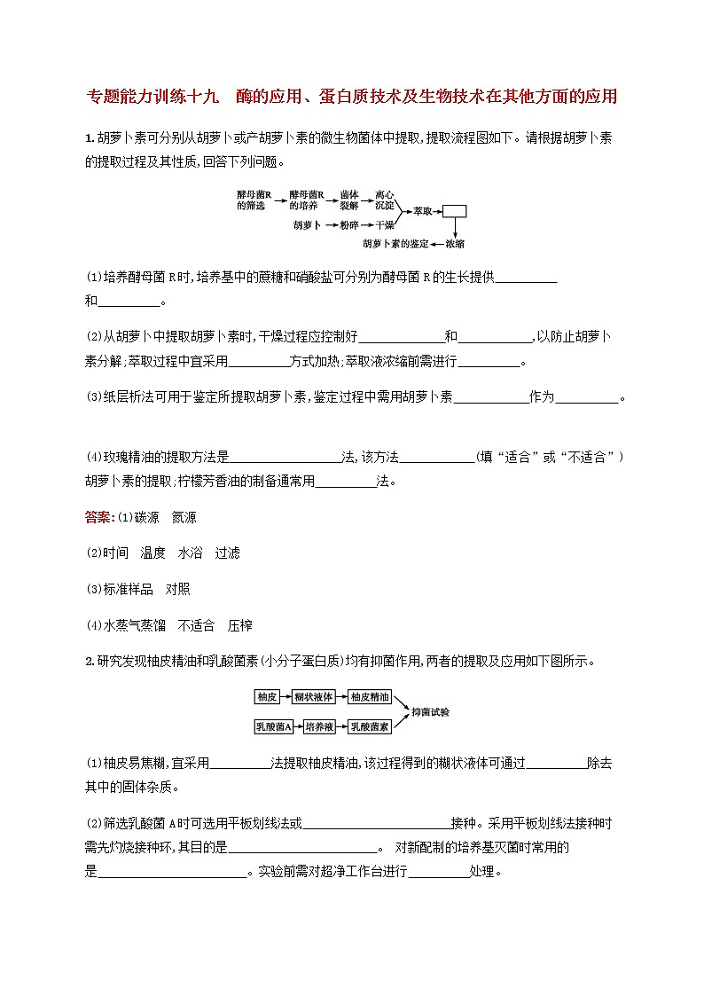 广西专用2020高考生物二轮复习专题能力训练19酶的应用蛋白质技术及生物技术在其他方面的应用含解析第1页