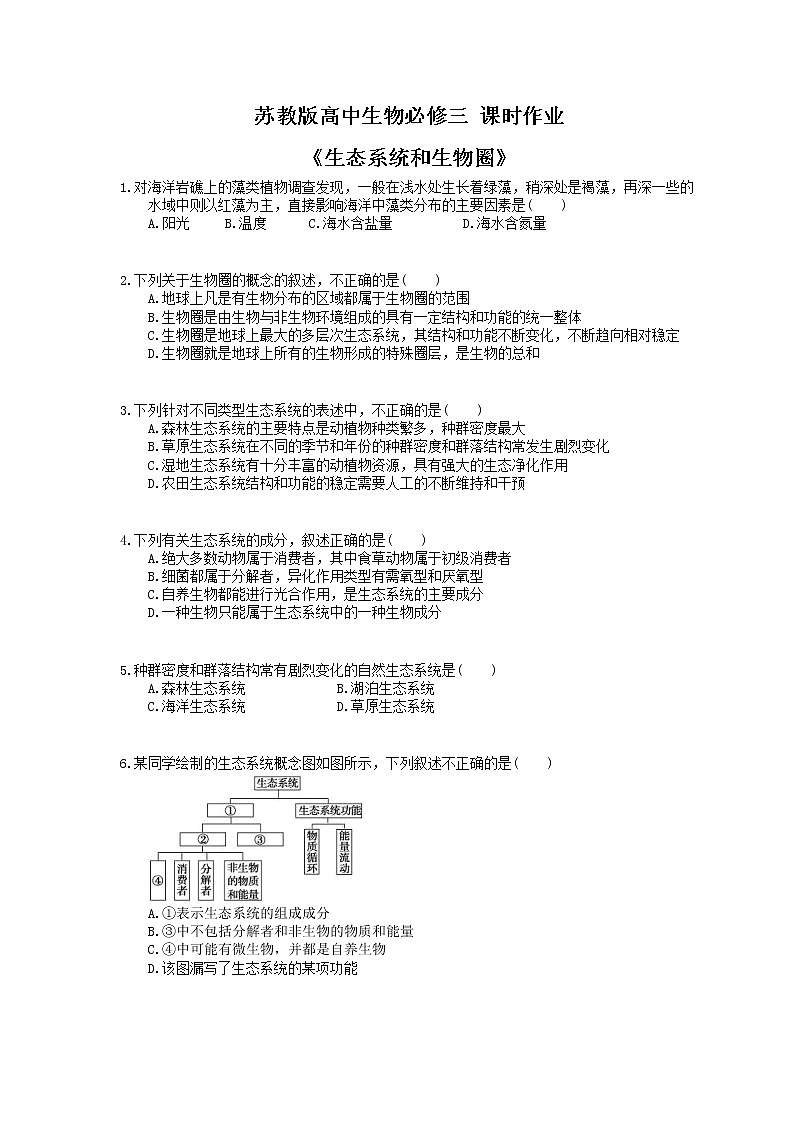 2020年苏教版高中生物必修三 课时作业《生态系统和生物圈》(含答案解析)第1页