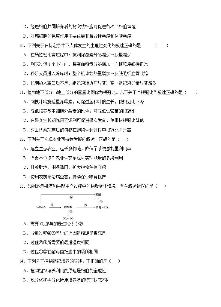 江苏省启东中学2021届高三上学期期初考试 生物（含答案）03