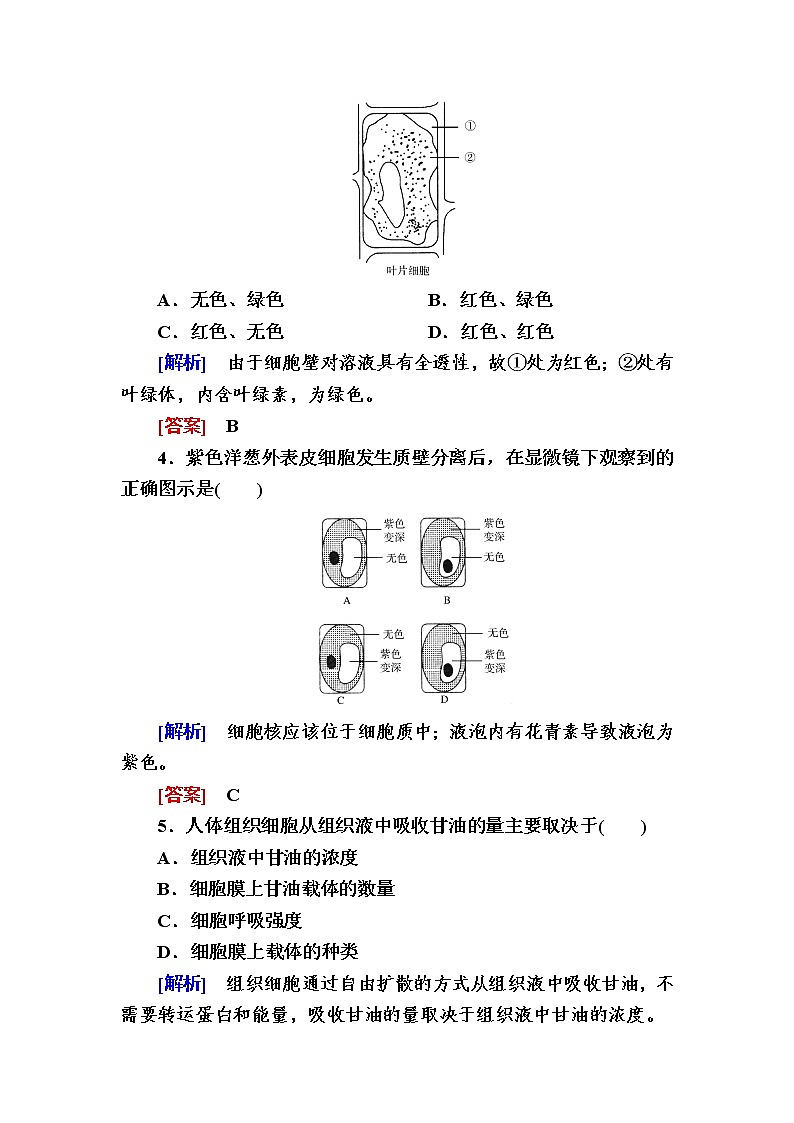 （新）人教版高中生物必修1课后作业：12被动运输（含解析）02