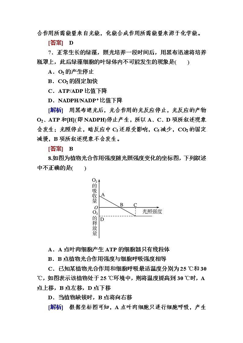 （新）人教版高中生物必修1课后作业：20光合作用的原理和应用（含解析）03