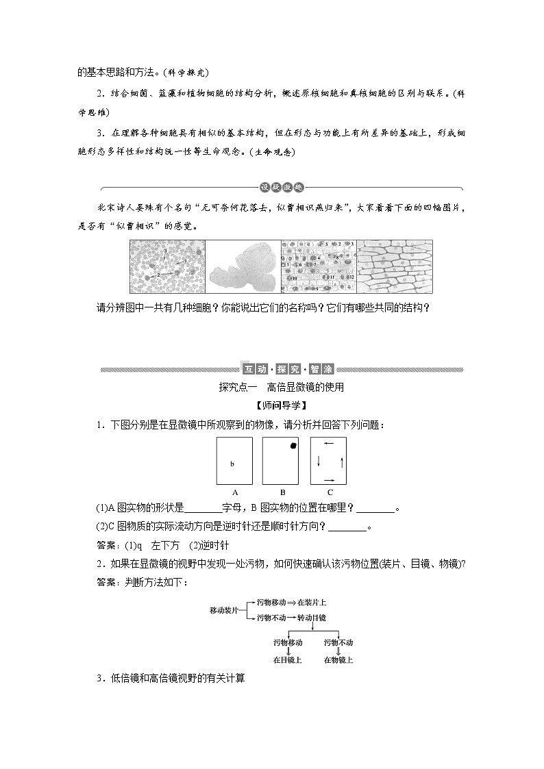 （新）人教版高中生物必修1学案：1.2 细胞的多样性和统一性（含解析）03