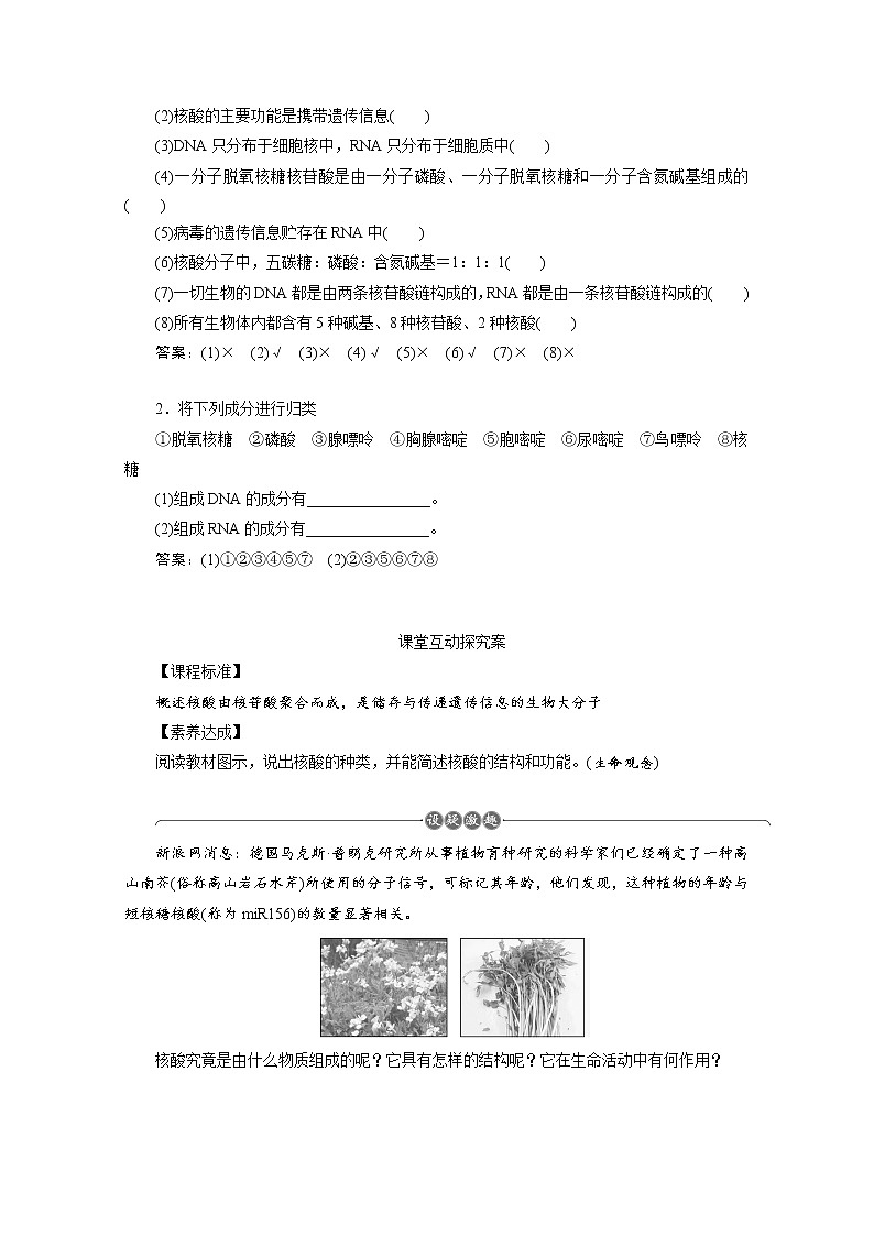 （新）人教版高中生物必修1学案：2.5 核酸是遗传信息的携带者（含解析）02