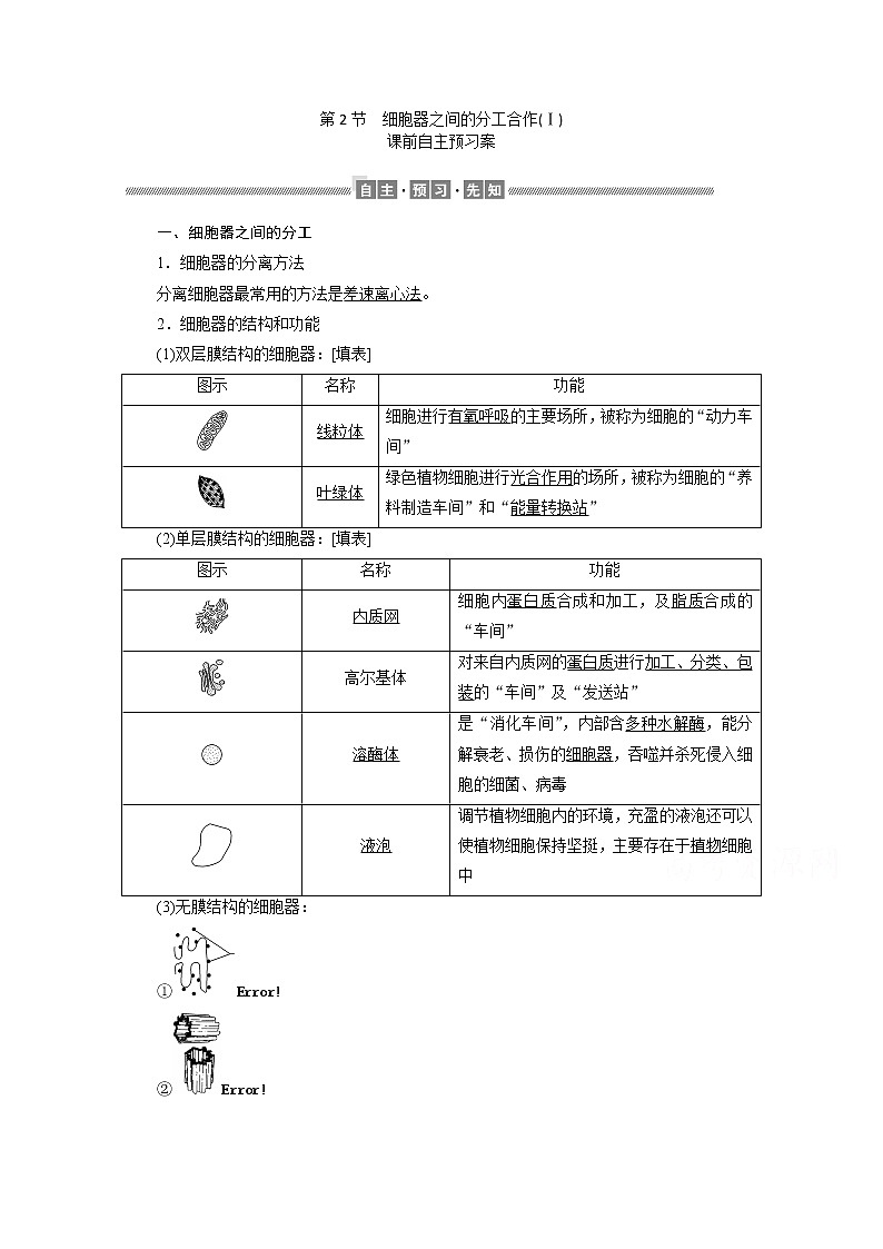 （新）人教版高中生物必修1学案：3.2 细胞器之间的分工合作（Ⅰ）（含解析）01