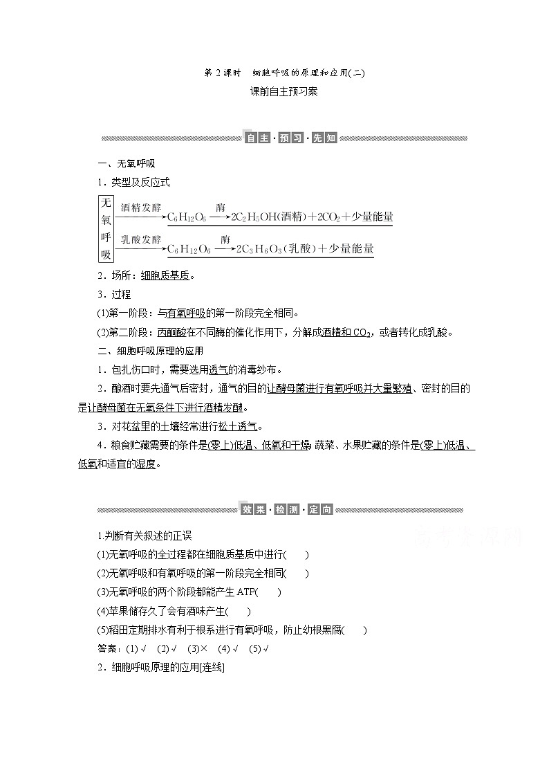 （新）人教版高中生物必修1学案：5.3.2 细胞呼吸的原理和应用（二）（含解析）01