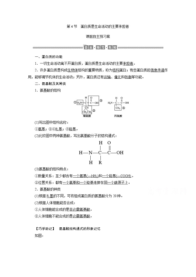 （新）人教版高中生物必修1学案：2.4 蛋白质是生命活动的主要承担者（含解析）01