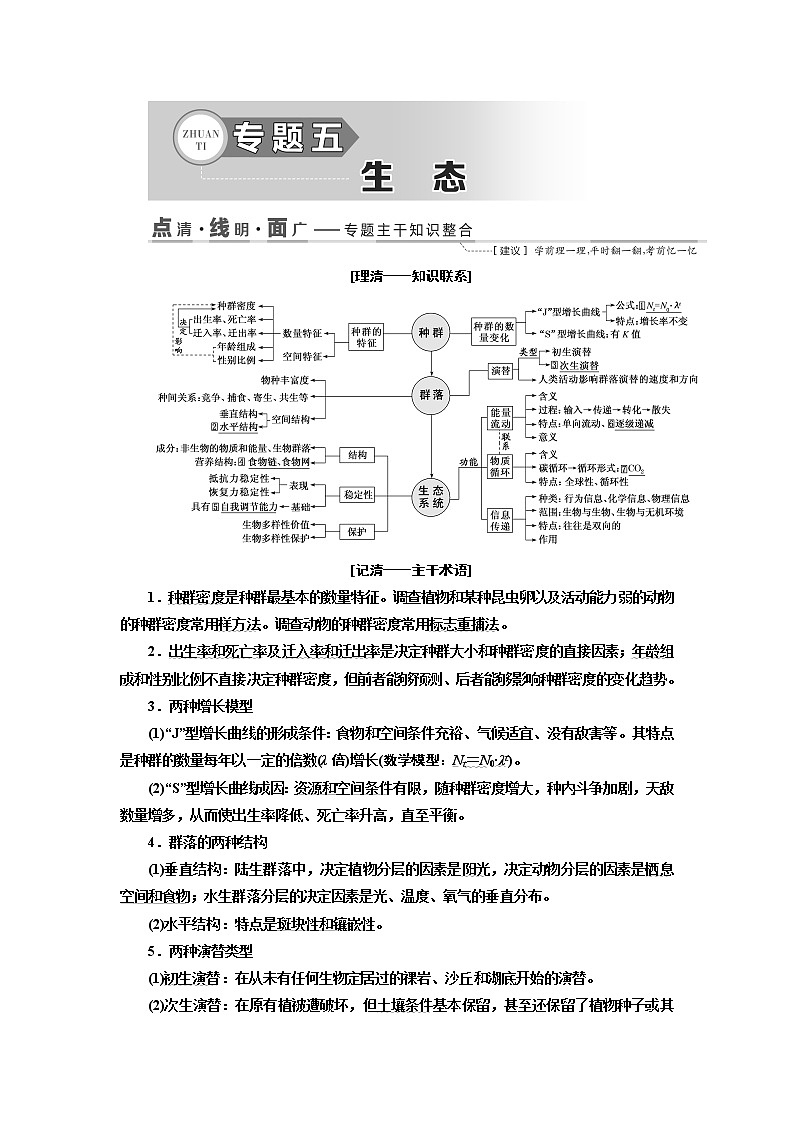 2019版二轮复习生物江苏专版讲义：第一部分专题五生态01