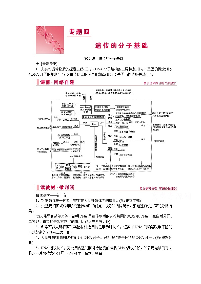 2020届高考生物二轮教师用书：第6讲　遗传的分子基础第1页