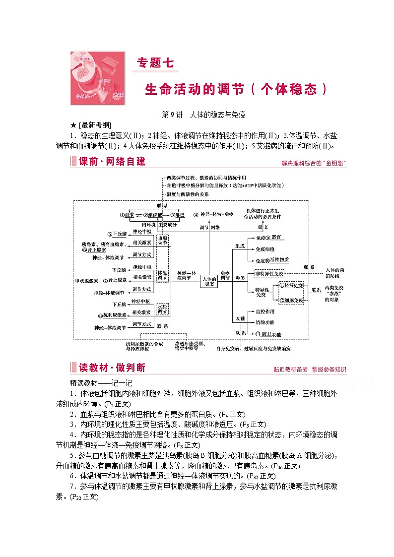 2020届高考生物二轮教师用书：第9讲　人体的稳态与免疫01