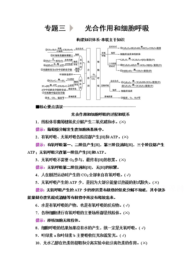 2020新课标高考生物二轮教师用书：第1部分专题3　光合作用和细胞呼吸01